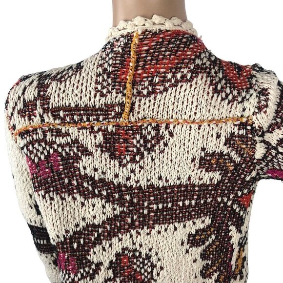 Moth Anthropologie Chunky Knit Cardigan Womens S Multicolor Floral Open Sweater - Picture 8 of 9